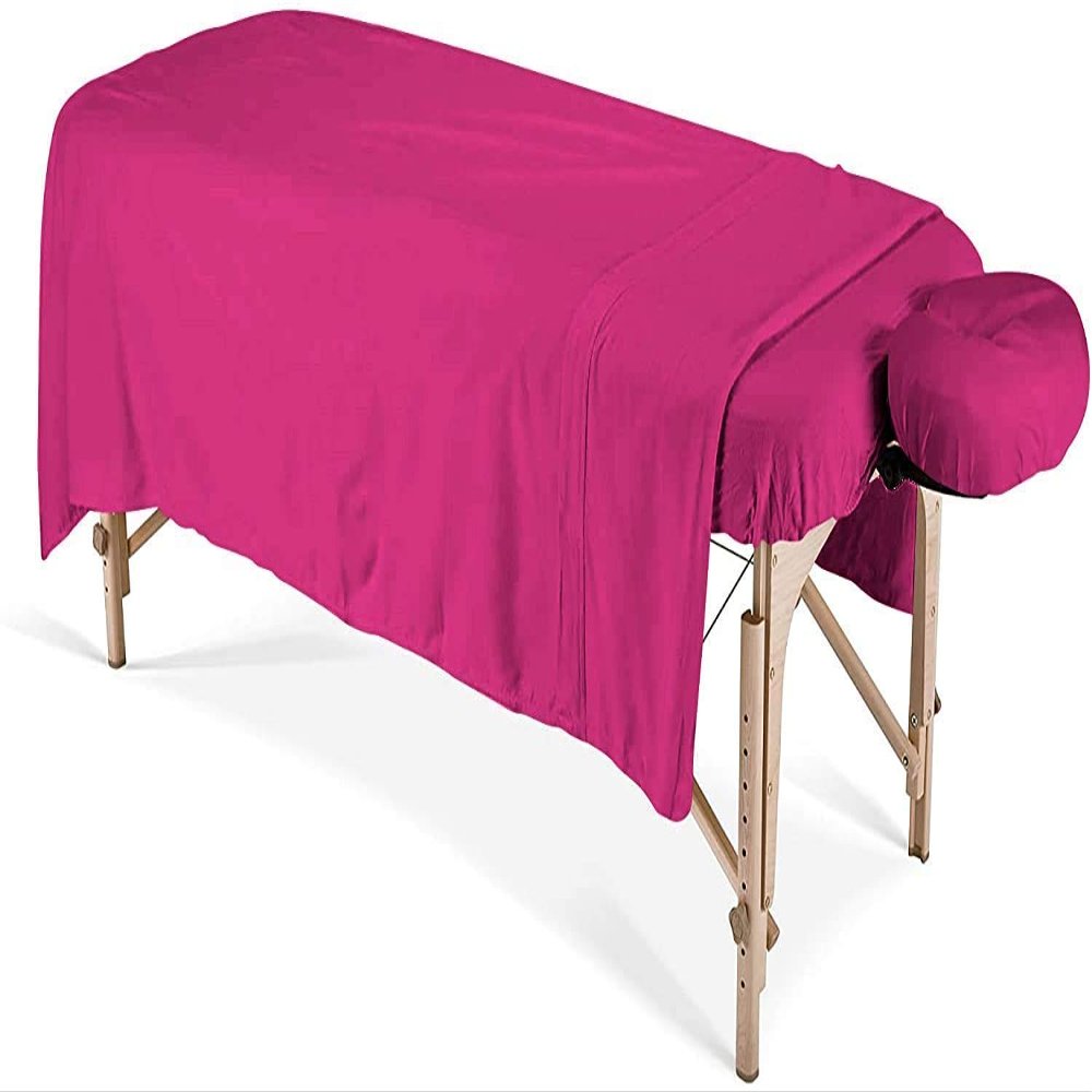600 Thread Count 100% Egyptian Cotton 3-Piece Massage Table Spa Sheet Set (Hot Pink Solid)