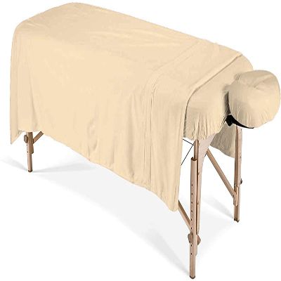 600 Thread Count 100% Egyptian Cotton 3-Piece Massage Table Spa Sheet Set (Beige Solid)