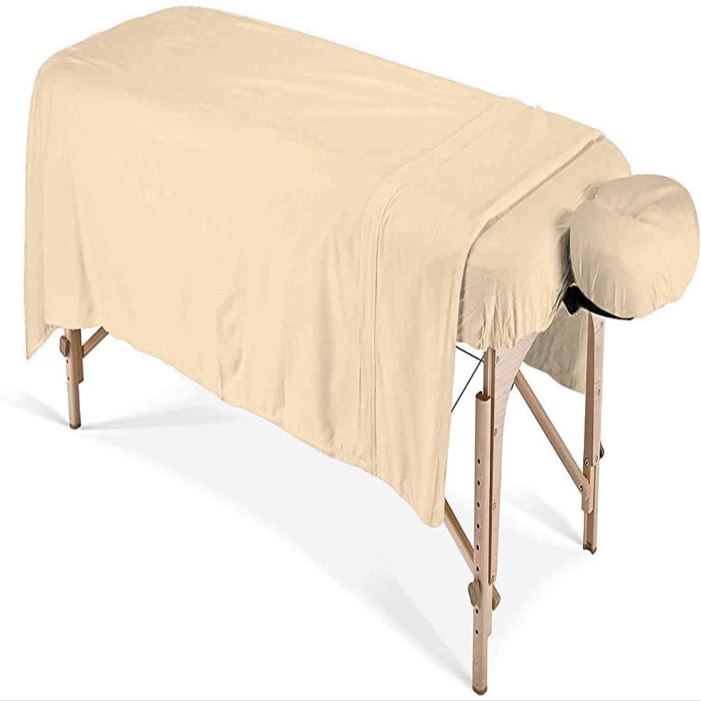600 Thread Count 100% Egyptian Cotton 3-Piece Massage Table Spa Sheet Set (Beige Solid)