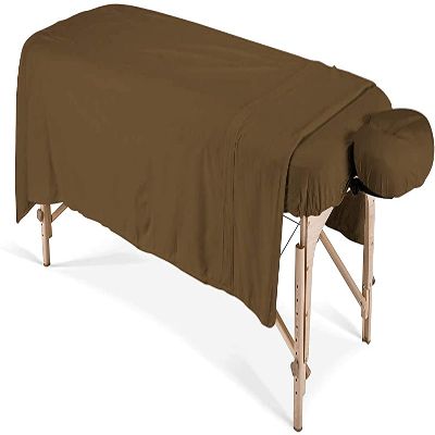 600 Thread Count 100% Egyptian Cotton 3-Piece Massage Table Spa Sheet Set (Taupe Solid)