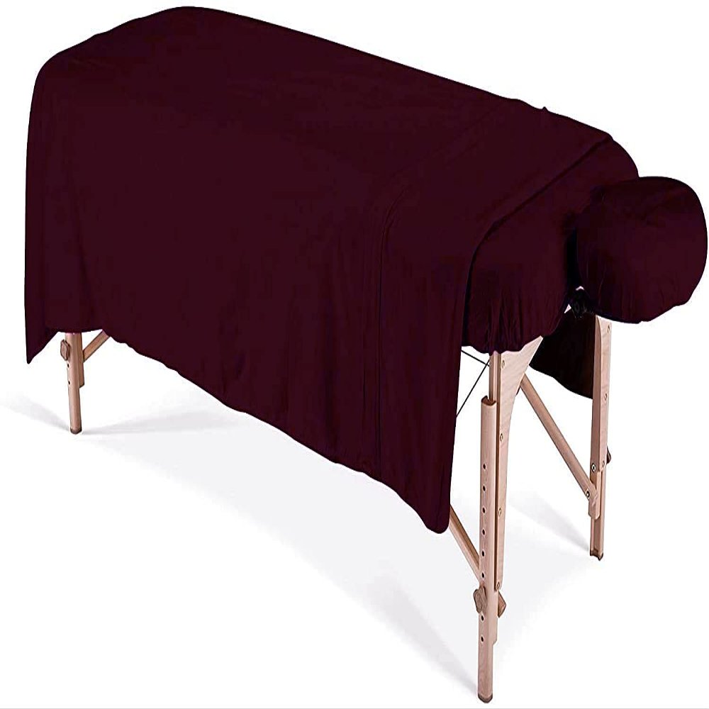 600 Thread Count 100% Egyptian Cotton 3-Piece Massage Table Spa Sheet Set (Wine Solid)