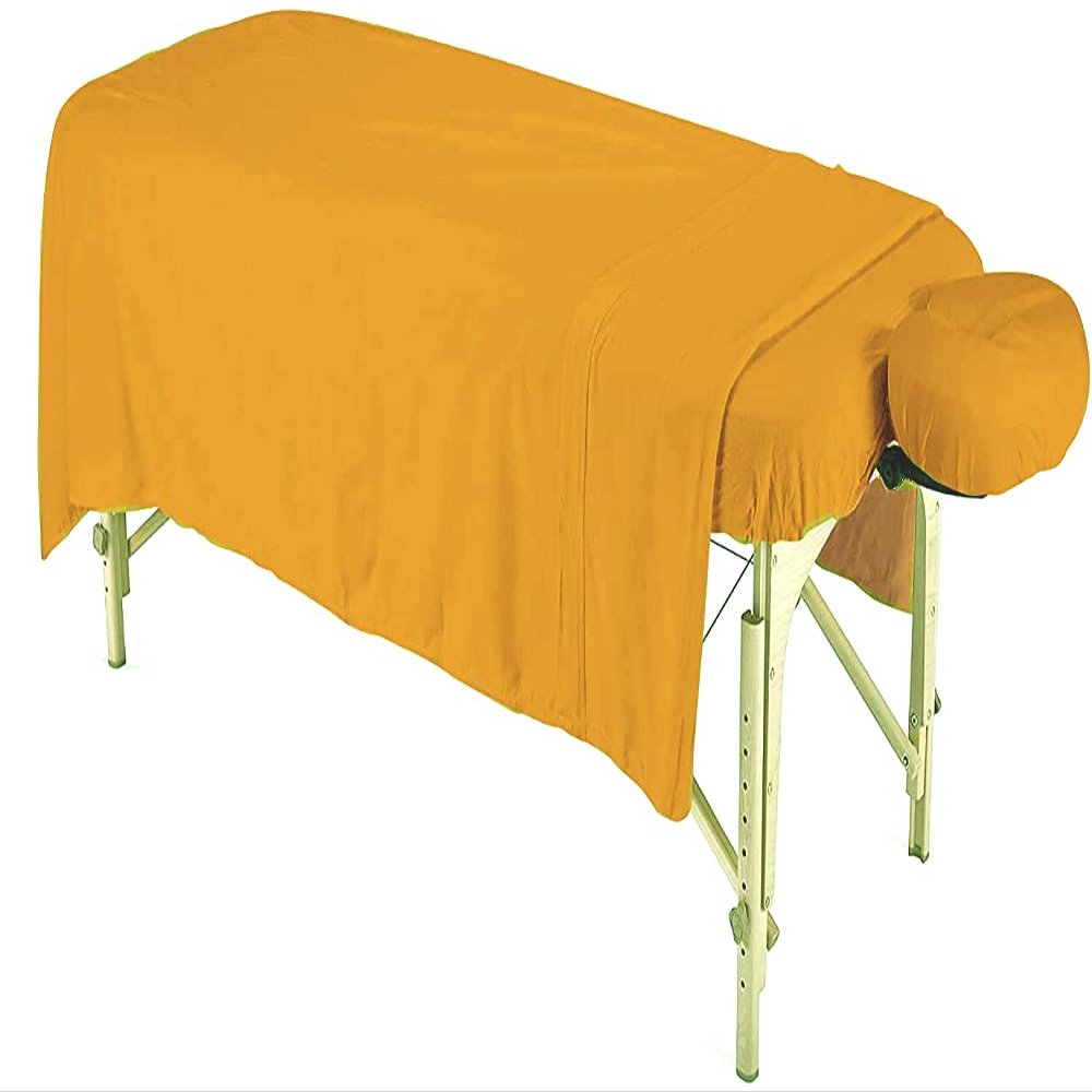 600 Thread Count Egyptian Cotton 3-Piece Massage Table Spa Sheet Set (Gold Solid)