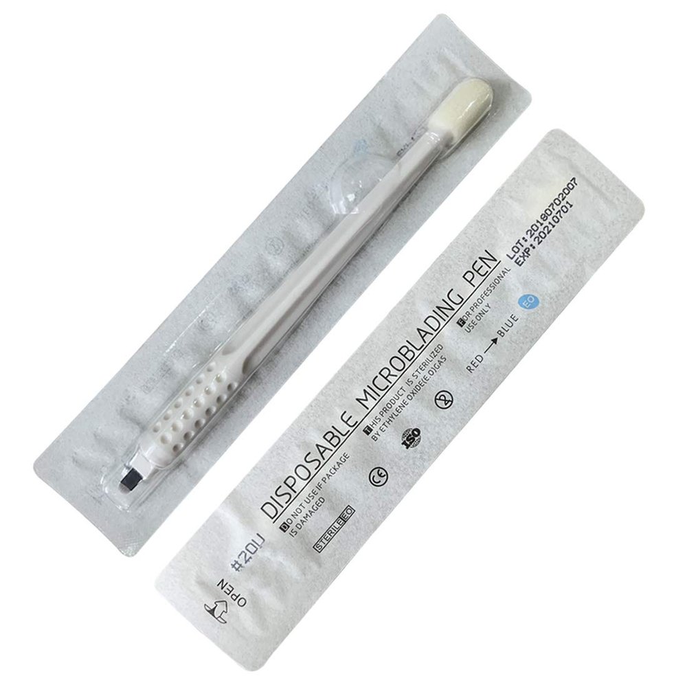 10pcs Disposable Microblading Manual Pen With Needle and Cap Permanent Makeup 20 U Blades 0.16MM,disposable blister package