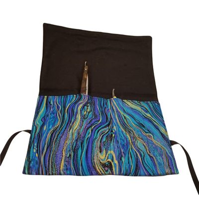 Blue and Purple with Gold Waves Straight Edge Razor Storage