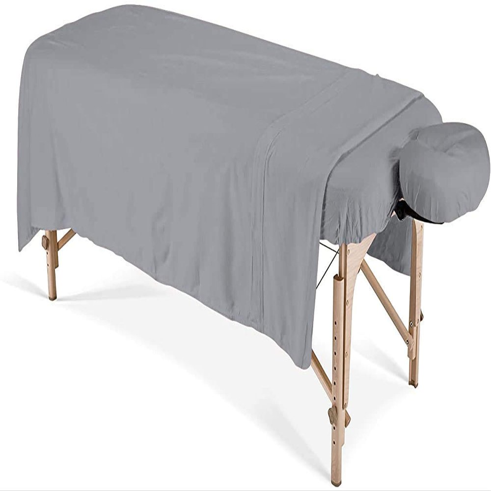 600 Thread Count 100% Egyptian Cotton 3-Piece Massage Table Spa Sheet Set (Silver Grey Solid)