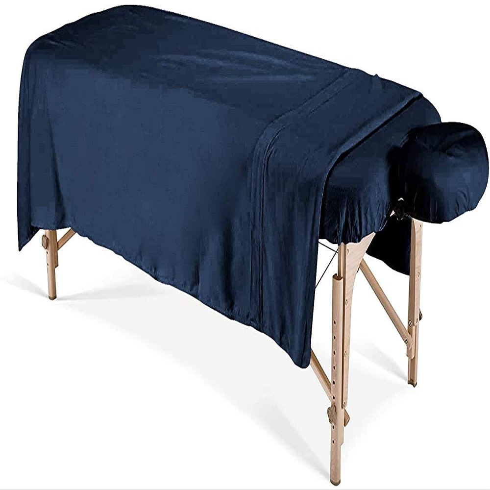 600 Thread Count 100% Egyptian Cotton 3-Piece Massage Table Spa Sheet Set (Navy Blue Solid)