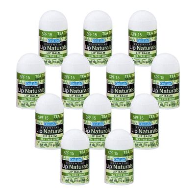 Lip Naturals | Mini Tea Tree Balm with Sunscreen (SPF-15) | Made in USA with Coconut Oil, Tea Tree Oil, and Peppermint Oil | 12-Count Mini Lip Balm Pack with Tea Tree Mint Flavor (0.10oz/3g Each)