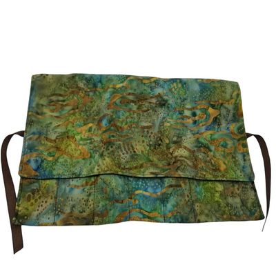Blue Green and Brown Batik Brocade Straight Edge Razor Storage