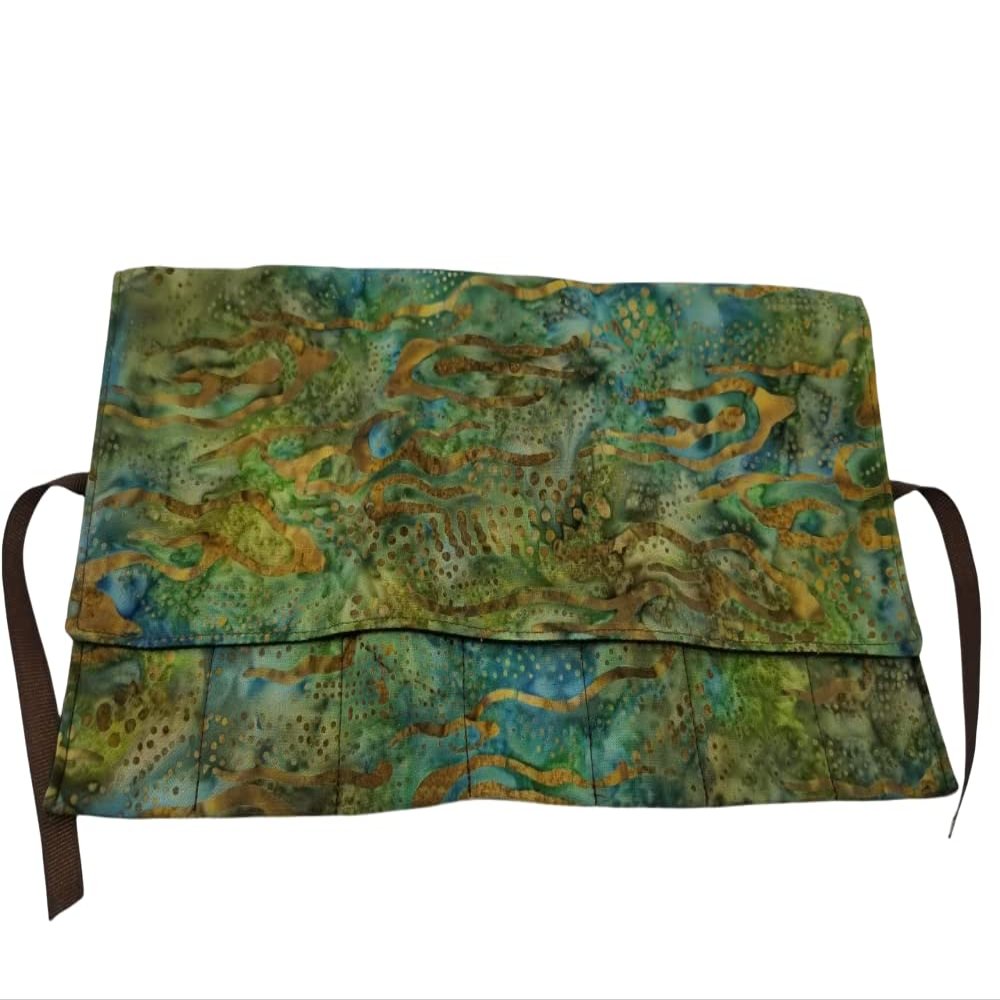 Blue Green and Brown Batik Brocade Straight Edge Razor Storage