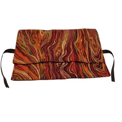 Red and Orange with Gold Waves Brocade Straight Edge Razor Storage