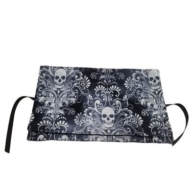 Black Grey and White Skulls Damask Straight Edge Razor Storage