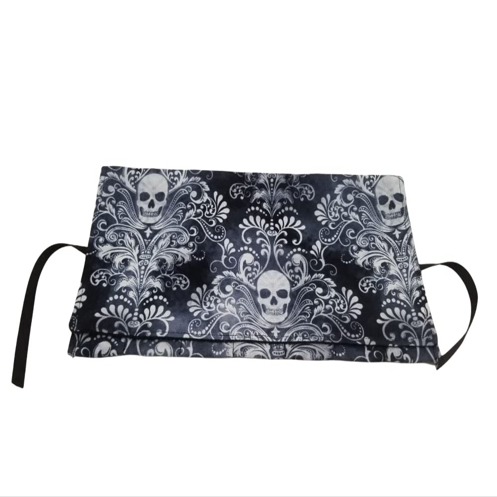 Black Grey and White Skulls Damask Straight Edge Razor Storage