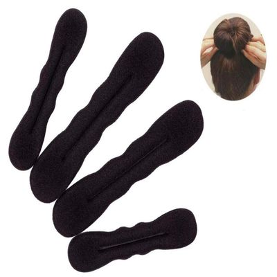 4 Pieces Black Magic Hair Bun Maker Foam Sponge Clip Twist Shaper Hair Styling Donut Bun Former Maker Bun Updo DIY Hair Styling Tool Accessory for Women Girls (2 Large and 2 Small)