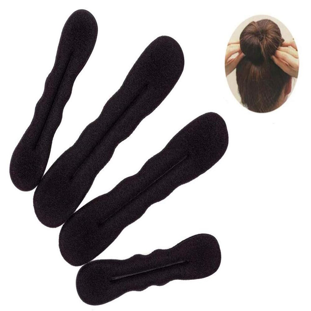4 Pieces Black Magic Hair Bun Maker Foam Sponge Clip Twist Shaper Hair Styling Donut Bun Former Maker Bun Updo DIY Hair Styling Tool Accessory for Women Girls (2 Large and 2 Small)