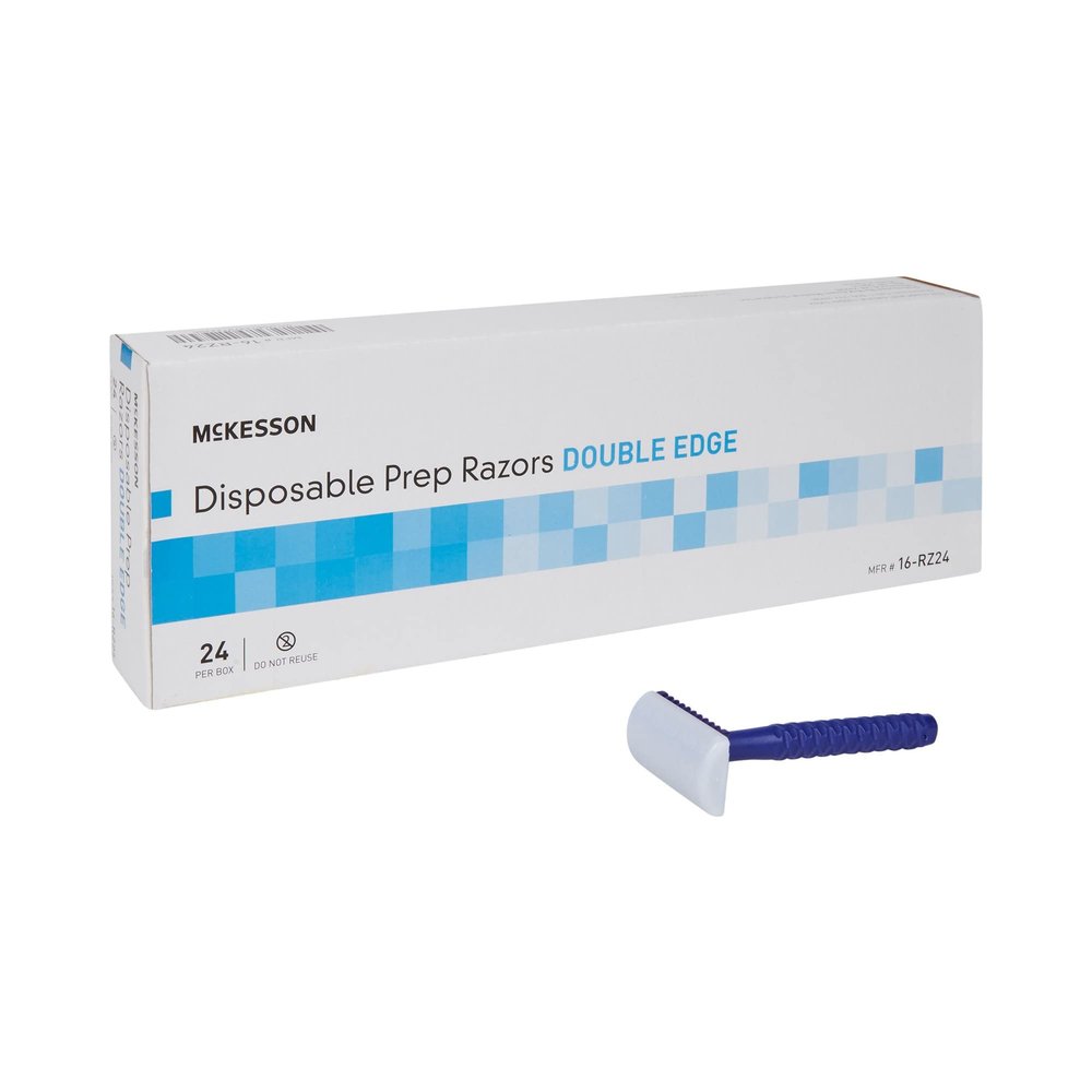 McKesson Disposable Razors [24 Count] Prep Shaving Razor, Single Blade Double Edge, Stainless Steel Blade, For Men and Women, Bulk, Blue