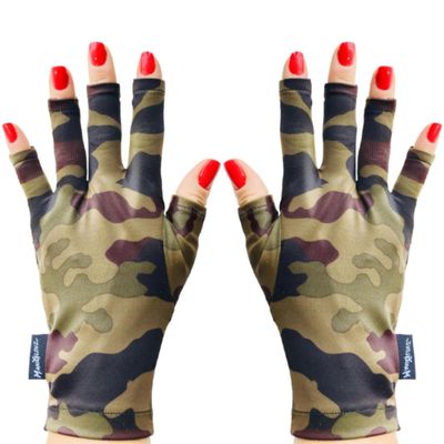 ManiGlovz - The Original UPF 50+ UV Light Protective Nail Gloves | Gel Manicure Gloves and Anti-UV Fingerless Gloves for Women | Can be Used as Sun Protection Gloves for Driving | CamoCraze Print