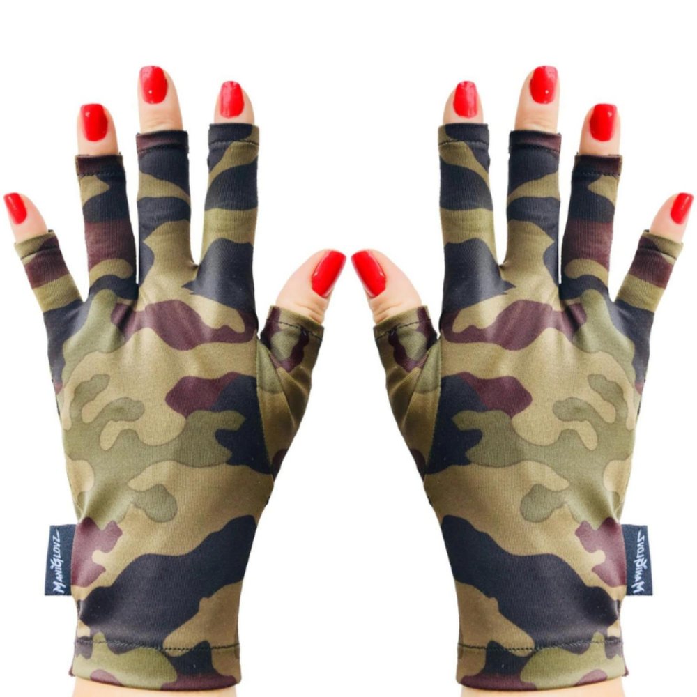 ManiGlovz - The Original UPF 50+ UV Light Protective Nail Gloves | Gel Manicure Gloves and Anti-UV Fingerless Gloves for Women | Can be Used as Sun Protection Gloves for Driving | CamoCraze Print