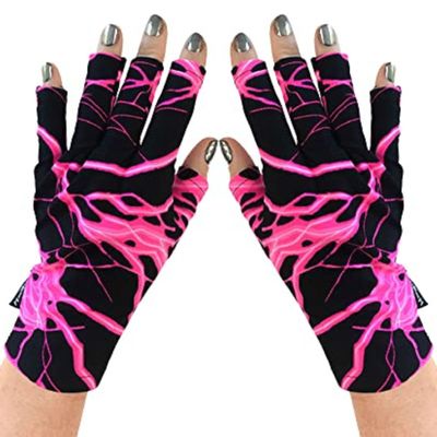 ManiGlovz - The Original UPF 50+ UV Light Protective Nail Gloves | Gel Manicure Gloves and Anti UV Fingerless Gloves for Women | Can be Used as Sun Protection Gloves for Driving |Pink Lightning Print