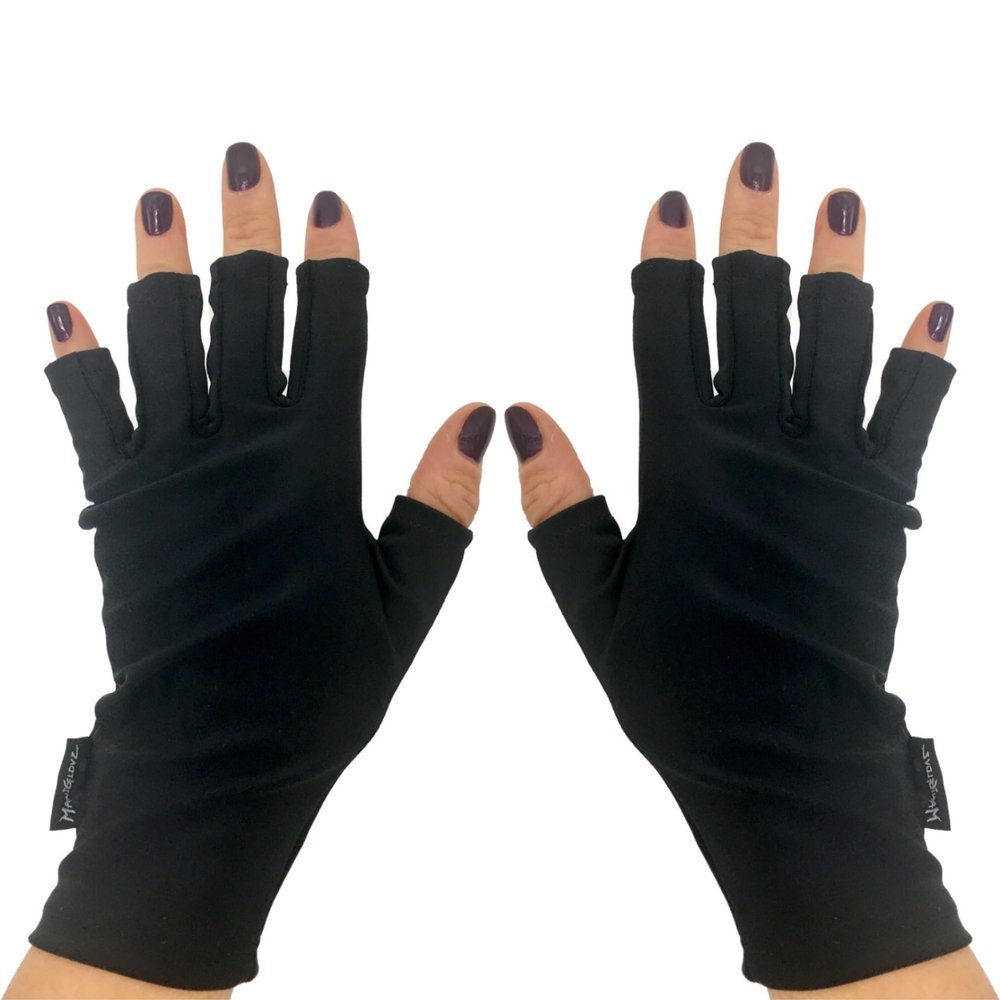 ManiGlovz -The Original Dermatologist Recommended UPF 50+ UV Protective Manicure and Sunblock Fingerless Gloves, Sun Protection, Driving and Gel Manicure Gloves in Black