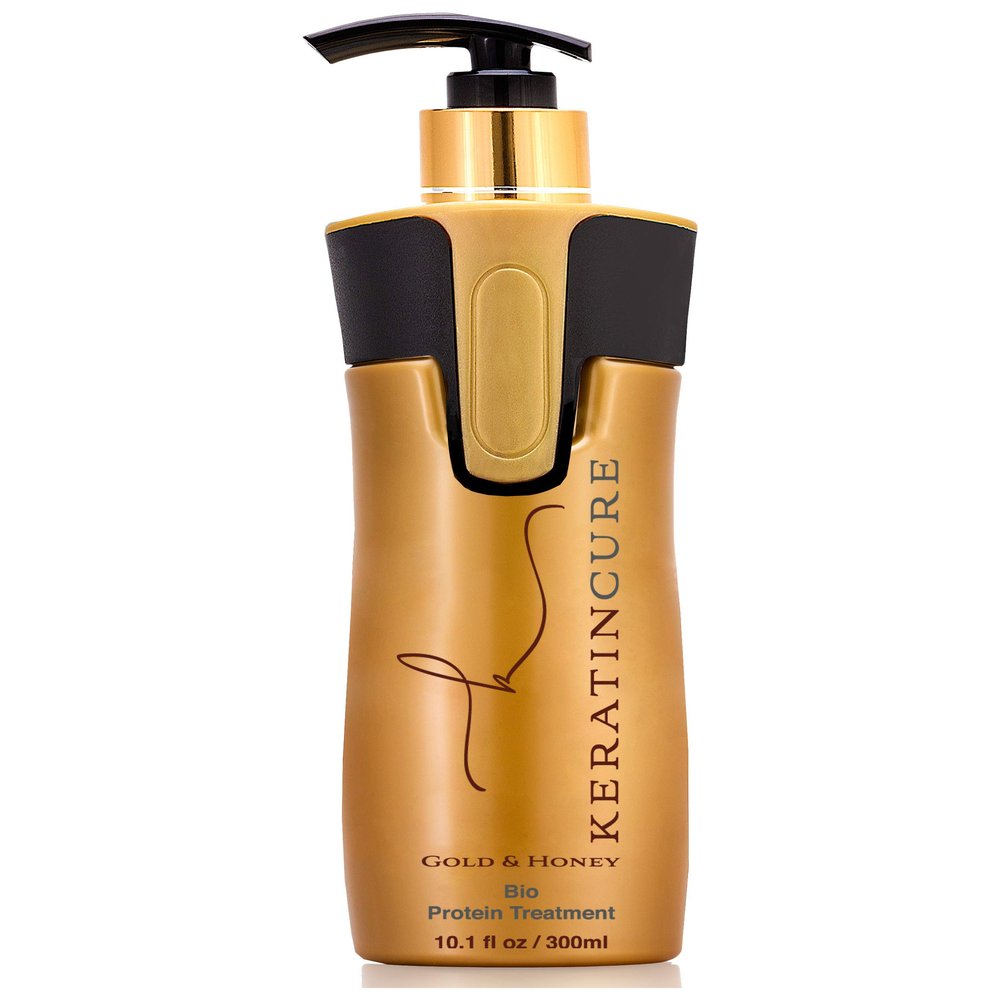 Keratin Cure Gold & Honey Bio Protein Silky Soft Hair Safe Repair & Straight Treatment Professional Argan Oil Nourishing Straightening Damaged Dry Frizzy Coarse Curly Wavy Hair 10 oz