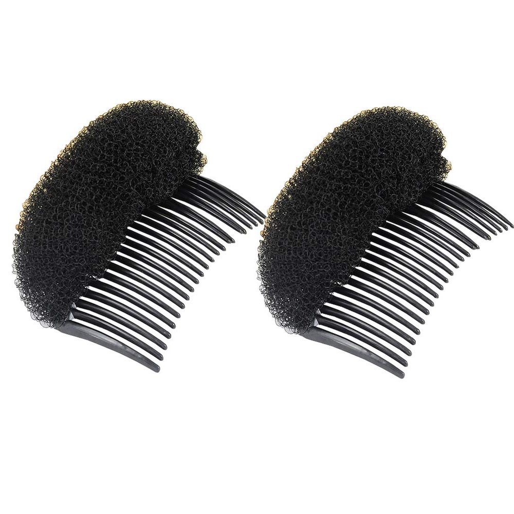 2PCS Women Lady Girls Soft Sponge Foam Hair Base Inserts Bump Up Hair Pads Stick Bun Maker Hair Styling Clip Hair Comb Braid Tool Hair Styling Accessories Black