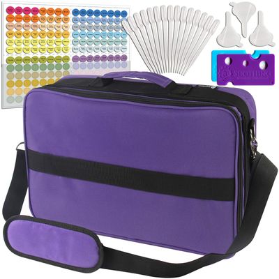 Giant 124 Essential Oils Train Case for 5ml, 10ml and 15ml Bottles  Shoulder Style Soft Case with Tall Plush Black Felt Inlay EVA Insert, Premium Metal Connectors and Double Zippers (Orchid Purple)