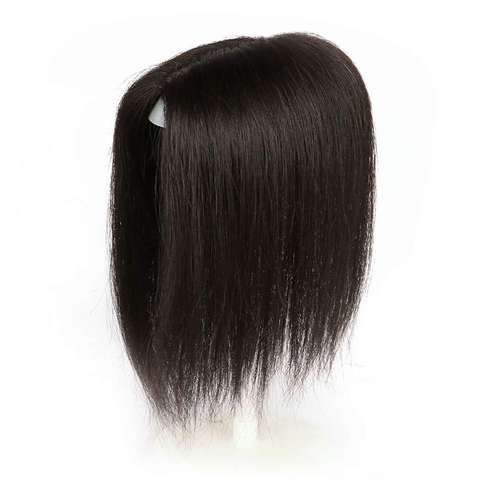 100% Real Human Hair Forehead Topper with Clips, 5.5"x 6.3" Free Parting Silk Base Top Hairpieces for Women with Thinning Hair, 16" Off Black
