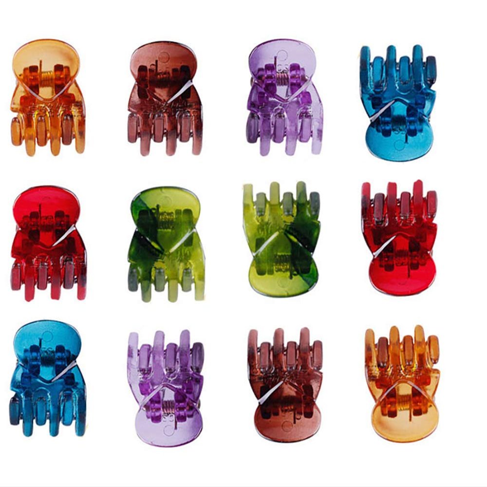 12PCS Crystal Plastic No-Slip Mini Hair Claw Small Bang Jaw Clip Hair Clamp Hair Grip Hairpin for Women (D#)
