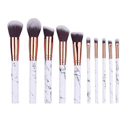 10 Piece Professional Makeup Brushes Set with Cosmetic Travel Bag Premium White Marble Face Brushes Foundation Contour Highlight Eyeshadow for Cream Liquid Powder