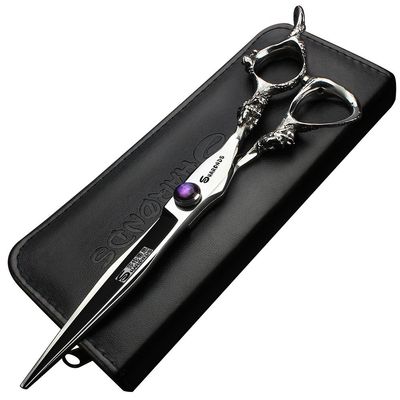 7 inch barber scissors, purple diamond barber scissors, suitable for barbers/families/individuals(7 Inch Flat-AA)