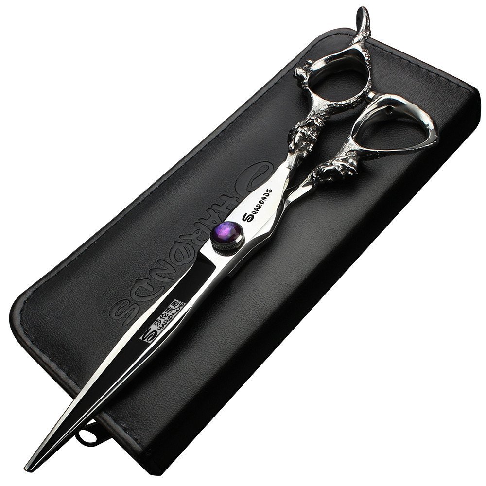 7 inch barber scissors, purple diamond barber scissors, suitable for barbers/families/individuals(7 Inch Flat-AA)
