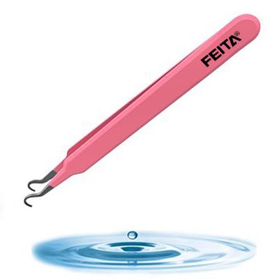 Blackhead Acne Extraction Tweezers - FEITA Pro & Surgical-Grade Stainless Steel Bend Curved Comedone Extractor Tweezer Tool for Remove Whitehead and Clogged Pores, Pimple - Pink