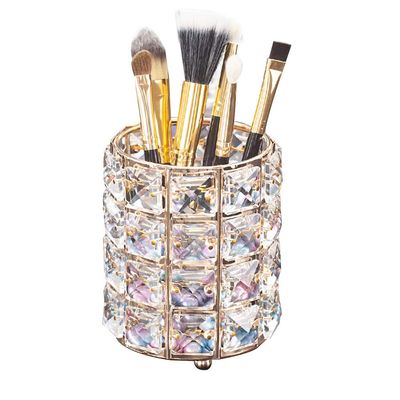 LUGUNU Makeup Brush Holder Organizer Crystal Vanity Decor Bling Personalized Comb Brushes Pen Storage Box Container (Gold 1 Pack)