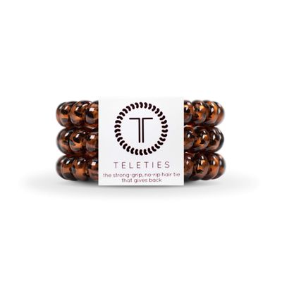 TELETIES - Spiral Hair Coils - Ponytail Holder Hair Ties for Women - Phone Cord Hair Ties - Strong Grip, No Rip, Water Resistant, No Crease Hair Tie Coils - 3 pack (Large, Tortoise)
