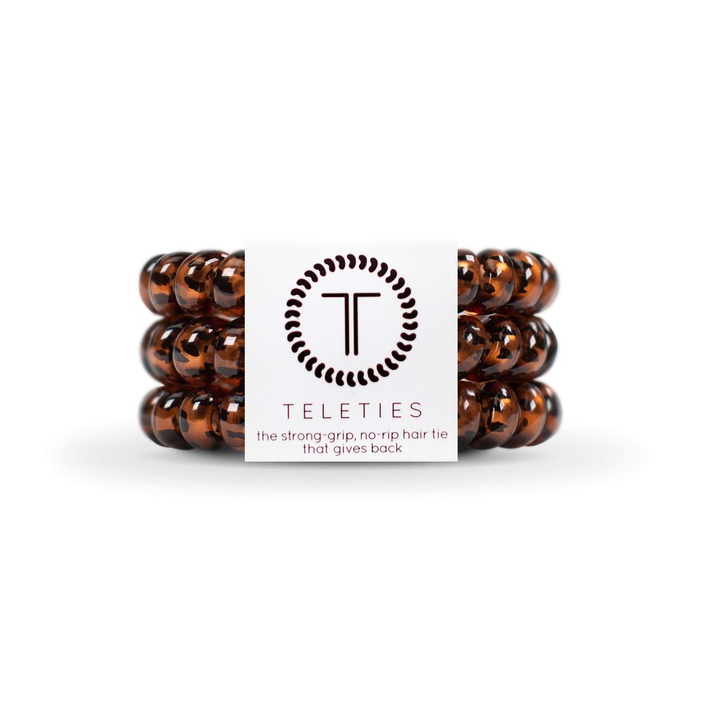 TELETIES - Spiral Hair Coils - Ponytail Holder Hair Ties for Women - Phone Cord Hair Ties - Strong Grip, No Rip, Water Resistant, No Crease Hair Tie Coils - 3 pack (Large, Tortoise)