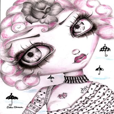 Gypsy Rose by Dottie Gleason Tattoo Girl Umbrella Tattoo Framed Fine Art Print