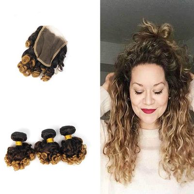 Cloud Hair Dark Roots 1B 4 27 Three Tone Color Hair Weaves With 4x4 Lace Closure Brazilian Virgin Aunty Funmi Hair 3Bundles With Top Closure Pieces 4Pcs/Lot (30 30 30+24 inch closure)