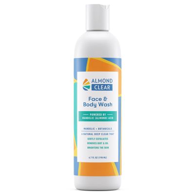 Almond Clear Face & Body Wash [6.7 Fl Oz] Skin Care for Acne and Folliculitis-Prone Skin - Gentle Everyday Exfoliating Cleanser with Mandelic Acid and Botanicals