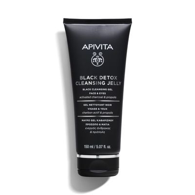 Apivita Black Detox Cleansing Jelly | Detoxifying Face & Eye Cleansing Gel with Activated Charcoal & Propolis, 150 mL / 5.07 oz