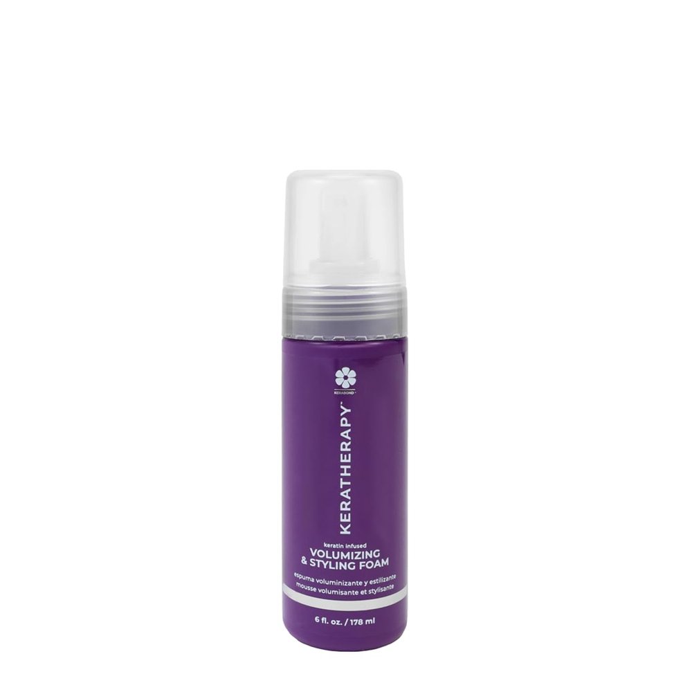 KERATHERAPY Keratin Infused Volumizing Nourishing Styling Foam, 6 fl. oz., 178 ml - Hair Styling Foam with Sunflower Oil, Linseed Oil, & Olive Fruit for Shine & Frizz Control - Volumizing Mousse