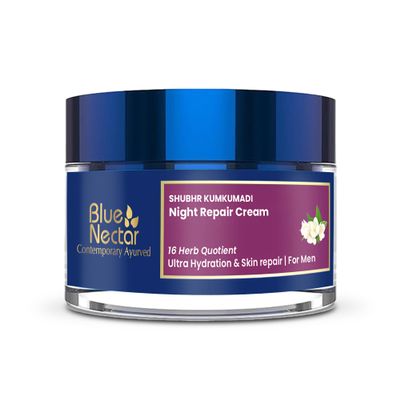 Blue Nectar Kumkumadi Night Cream with Jasmine for Deep Hydration with Kumkumadi Oil & Organic Ghee | Plant-Based Moisturizer for Smooth, Radiant and Glowing Skin (Men, 16 Herbs, 1.7 Fl oz)