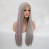 Magenta Pink Wigs for Women Long Straight Synthetic Hair Lace Front Wig Heat Resistant Fiber 26 inch (ST-022 Grey coloring Pink) view 3