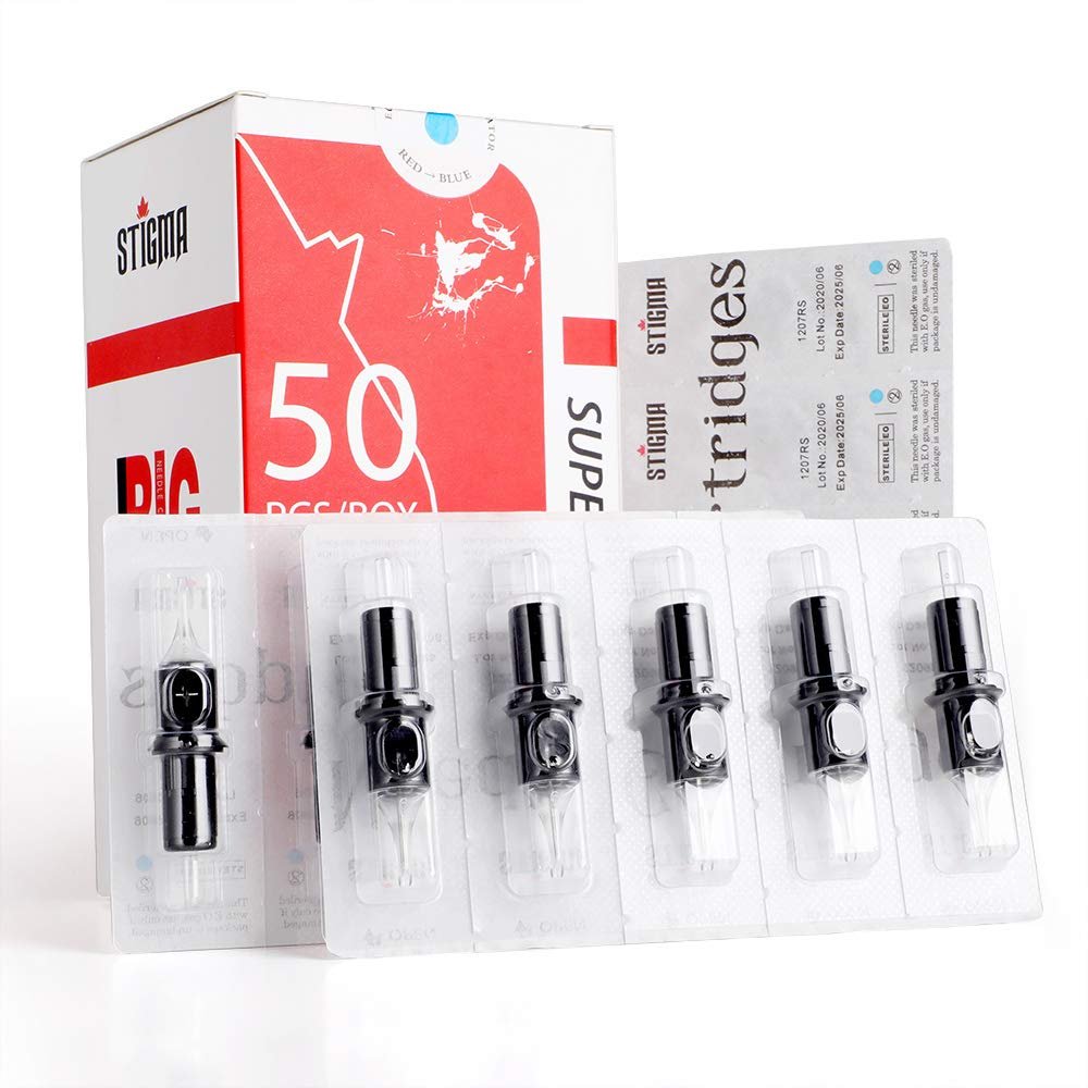 STIGMA #12 Standard 0.35mm Disposable Tattoo Cartridge Needles 50pcs Assorted Sizes 3RL 5RL 7RL 9RL 3RS 5RS 7RS 9RS 7M1 1211M1 of Round Liner/Round Shader/Weaved Magnum EN05-50KIT-B