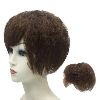 10" Natural Curly Top Wiglet Hairpieces Clip in Thick Hair Topper with Bangs for Women, Light Brown