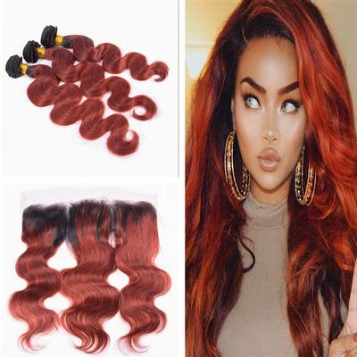 Cloud Hair Ombre Color Dark Orange Body Wave Hair Bundles Weaves and Top Frontal Closure Pieces Two Tone Color 3Pcs Hair Wefts Extensions 370G/Lot (22 24 26+20 inch frontal)