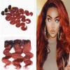 Cloud Hair Ombre Color Dark Orange Body Wave Hair Bundles Weaves and Top Frontal Closure Pieces Two Tone Color 3Pcs Hair Wefts Extensions 370G/Lot (22 24 26+20 inch frontal) view 1