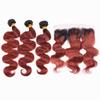 Cloud Hair Ombre Color Dark Orange Body Wave Hair Bundles Weaves and Top Frontal Closure Pieces Two Tone Color 3Pcs Hair Wefts Extensions 370G/Lot (22 24 26+20 inch frontal) view 2