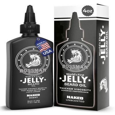 Bossman Jelly Beard Oil for Men (4 oz, Naked - Unscented) Softens, Moisturizes & Conditions with Natural Ingredients