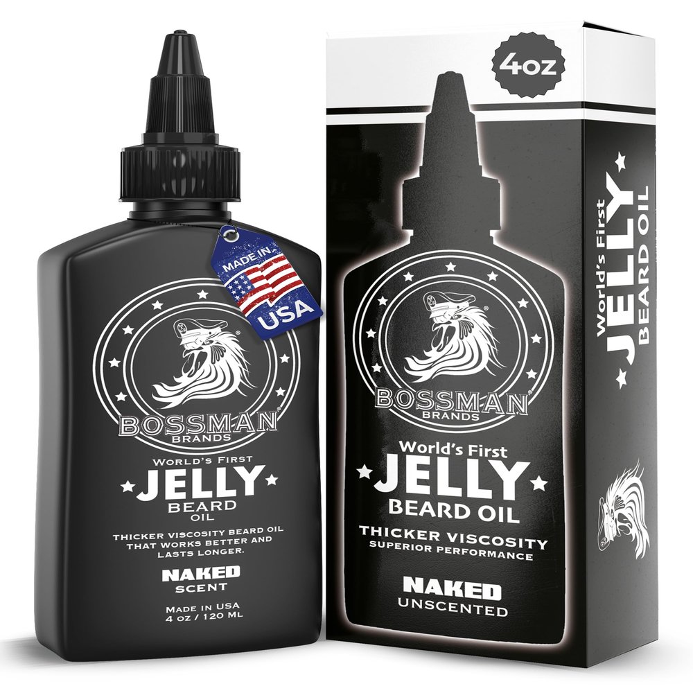 Bossman Jelly Beard Oil for Men (4 oz, Naked - Unscented)  Softens, Moisturizes & Conditions with Natural Ingredients