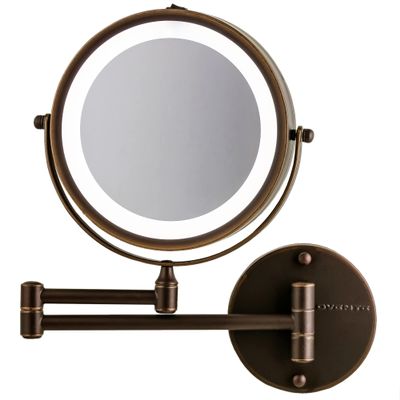 OVENTE Wall Mounted Lighted Makeup Mirror, 7" Double Sided 1X/7X Magnifying Vanity Mirror for Bathroom with LED Lights, Cordless, 360 Rotation and 13" Extendable Arm, Antique Bronze MFW70ABZ1X7X